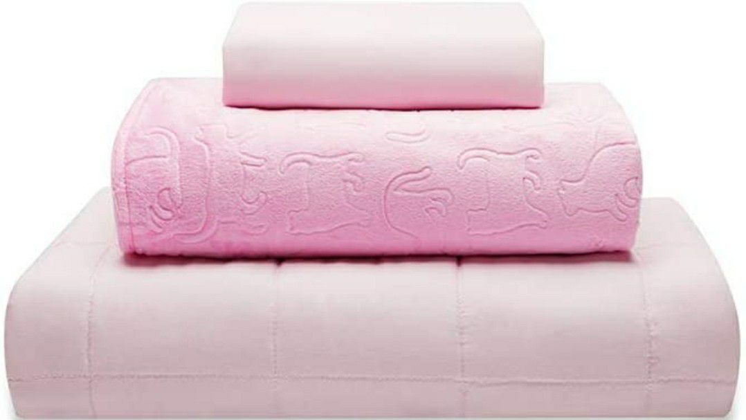 Thirdream Small Weighted Blanket for Kids 7lbs, 3 Pieces,41” x 60”, ,with 2 Removable Washable Covers, Soft Minky Cover and Ice Silk Cover, Pink, Twin