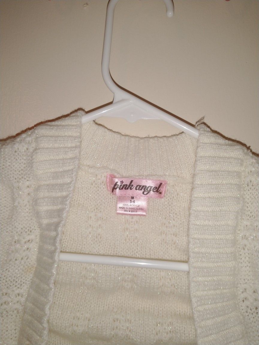 Pink Angel White Sweater Girls Sz 5/6
