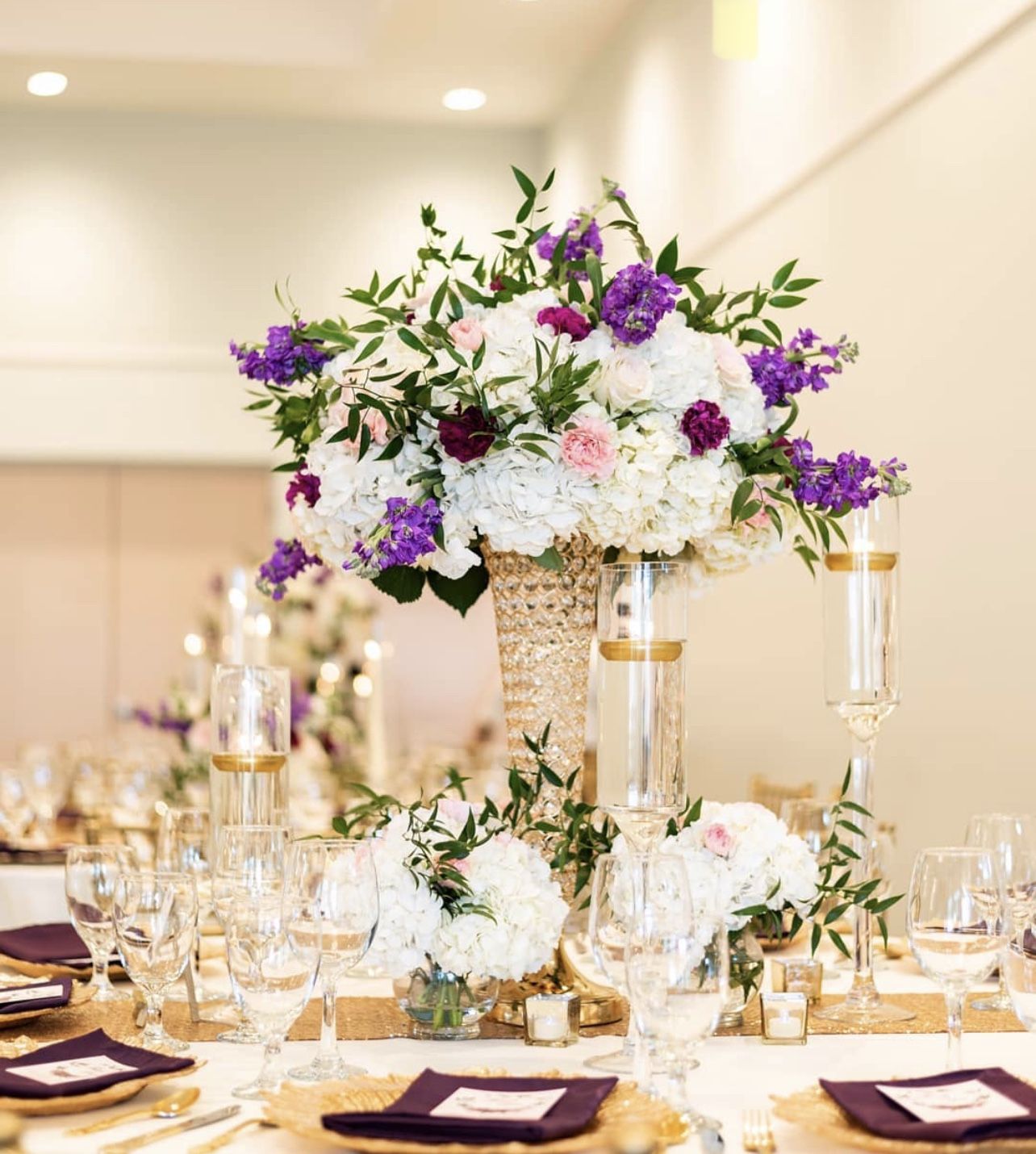 4 Gold Crystal Trumpet Vases