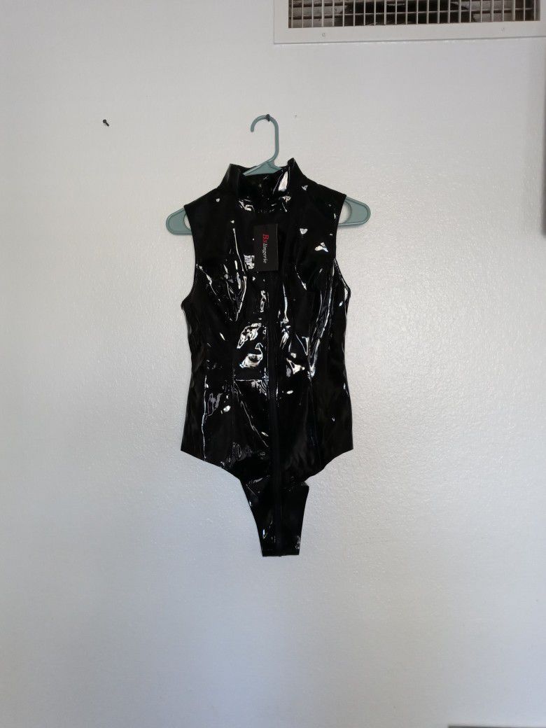 Adult Small Shiny Zip Up Body Suit