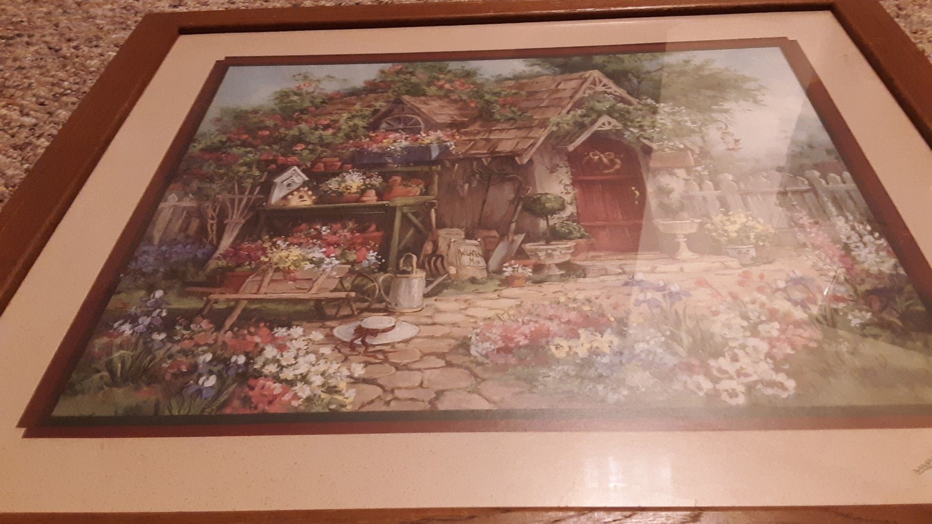 Home Interiors Homco Floral Garden Shed Oak Framed Picture Wall Art 24 X 28 plus extra