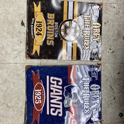 NFL NY GIANTS NHL BOSTON BRUINS Obey The Rules Embossed Tin Sign Vintage Style 11.5 x 14.5 $15 EACH Thumbnail