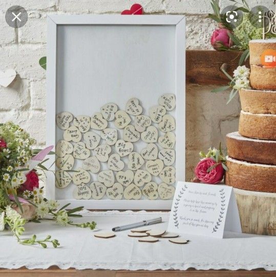 12in x 16in Wedding Guest Book Frame With Wood Hearts Anniversary Party Bride Groom Cuadro Para Boda