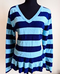 Stripped Blue And Black Banana Republic V Neck Long Sleeve Sweater Cardigan XL. Thumbnail