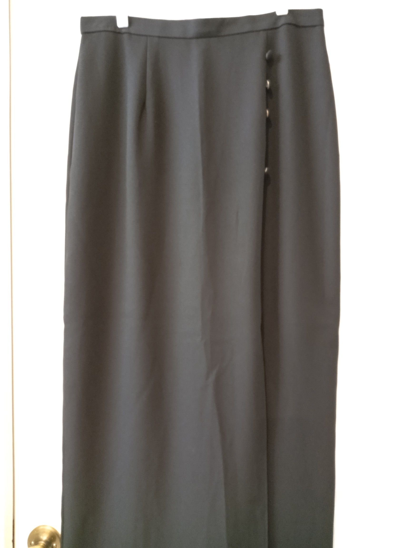 Anthony Mark Hankins Black Elastic Waist Split Front Plain Midi Pencil Skirt Size 12