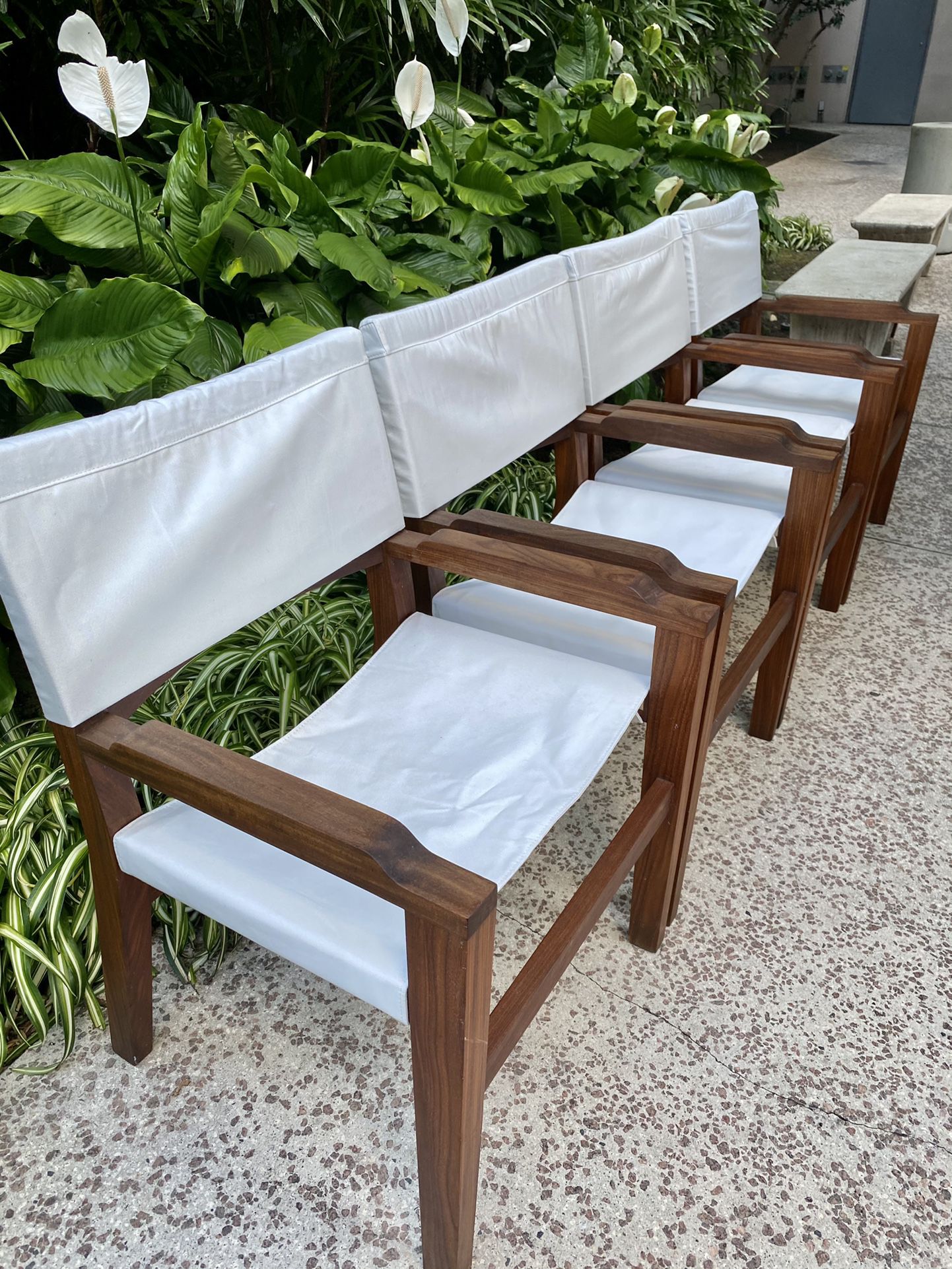 5 Outdoor Mahogany And Canvas Lanai / Patio Chairs (delivery available)