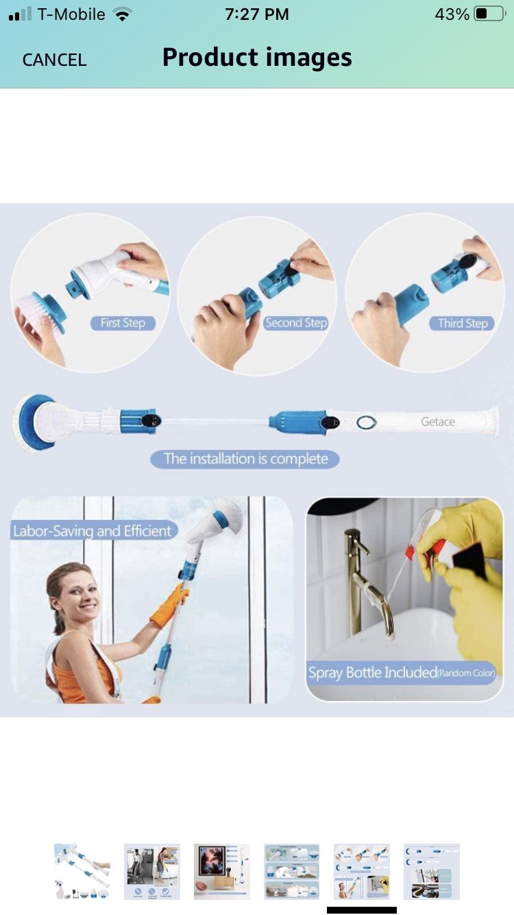 Getace Electric Spin Scrubber,360 Cordless Bathroom Scrubbers with 3 Replaceable Cleaning Shower Scrubber Brush Heads,Extension Handle for Tub,Tile, F