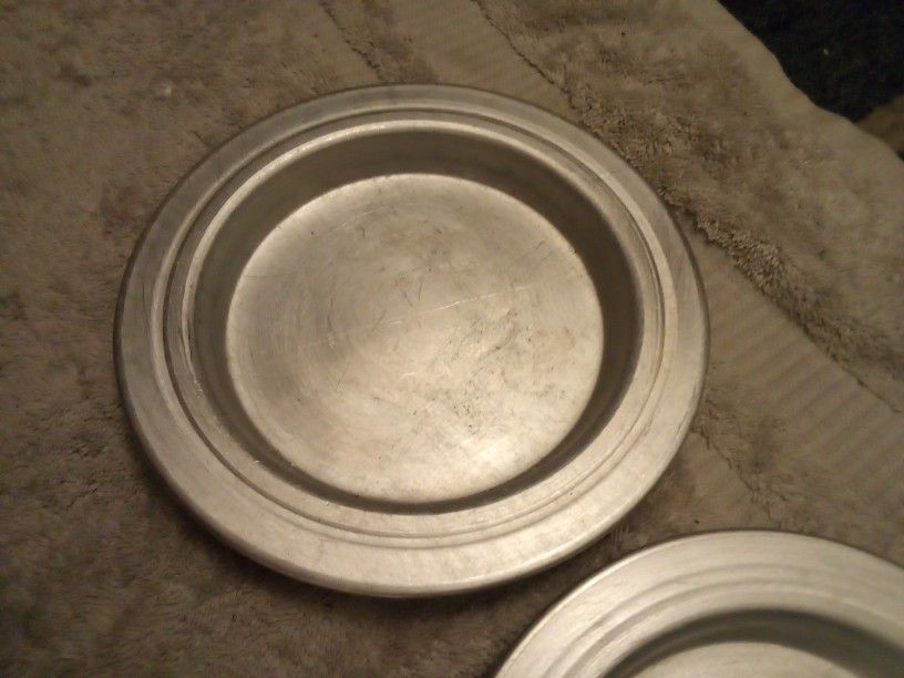 Vintage Embossed Metal For Pewter Plates (Two)