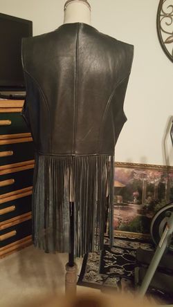 Genuine Black Leather Vest with Fringes Thumbnail