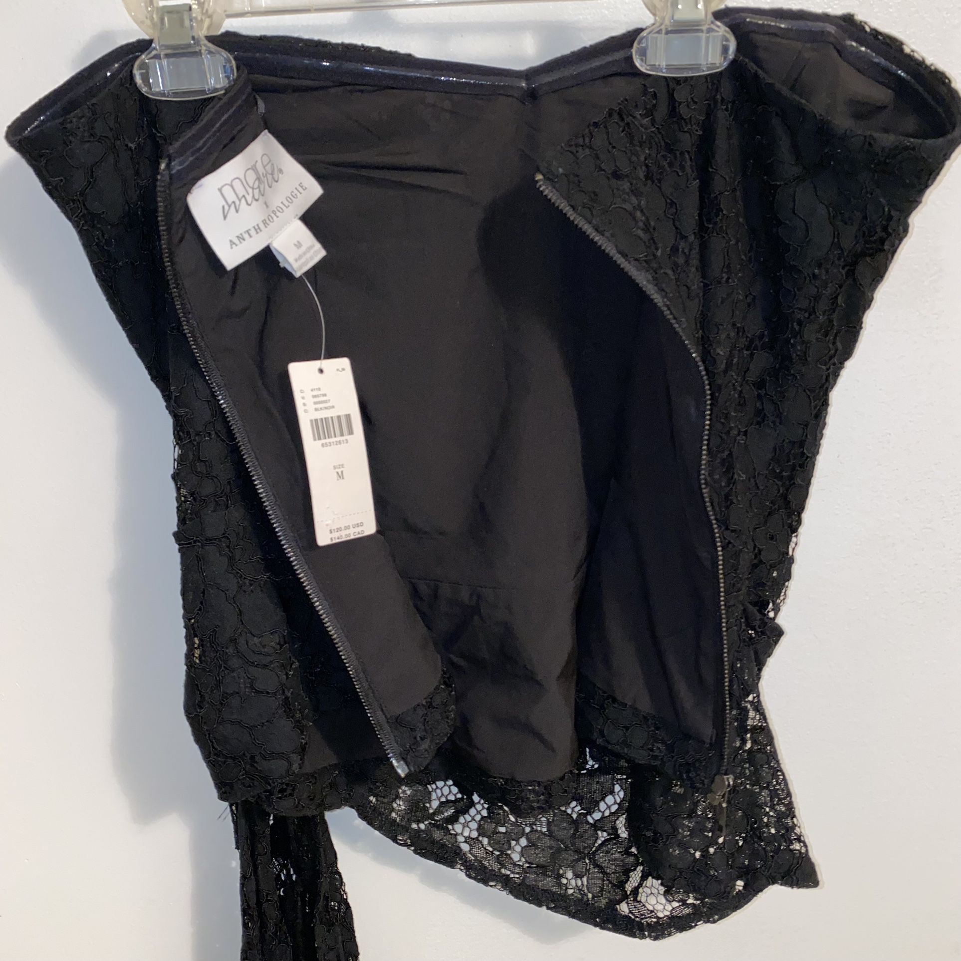 NWT $120 Anthropologie x Mare Mare Black Corseted Lace Adjustable Hem Tube Top M