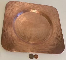 Vintage Metal Copper Hammered Metal Tray, Platter, Dish, Fruit Holder, Heavy Duty, Quality, 12" x 12", Home Decor, Kitchen Decor, Table Display, Shelf Thumbnail