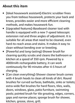 Shower Cleaning Brush, Electric Spin Scrubber, Cordless Shower Scrubber for Cleaning, Tub and Tile Power Scrubber, Adjustable Extension Handle & 4 Rep Thumbnail
