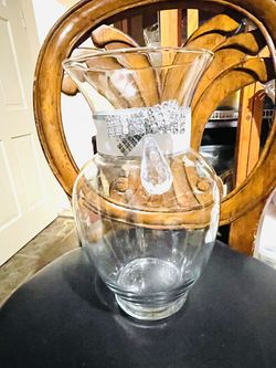 Glass Vase For Centerpiece with Silver Metallic Lace & Large acrylic Bead   Thumbnail