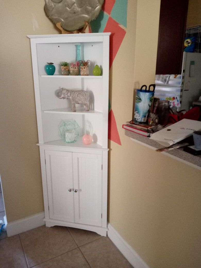 Corner Cabinet Shelf White In Perfect Condition, $120