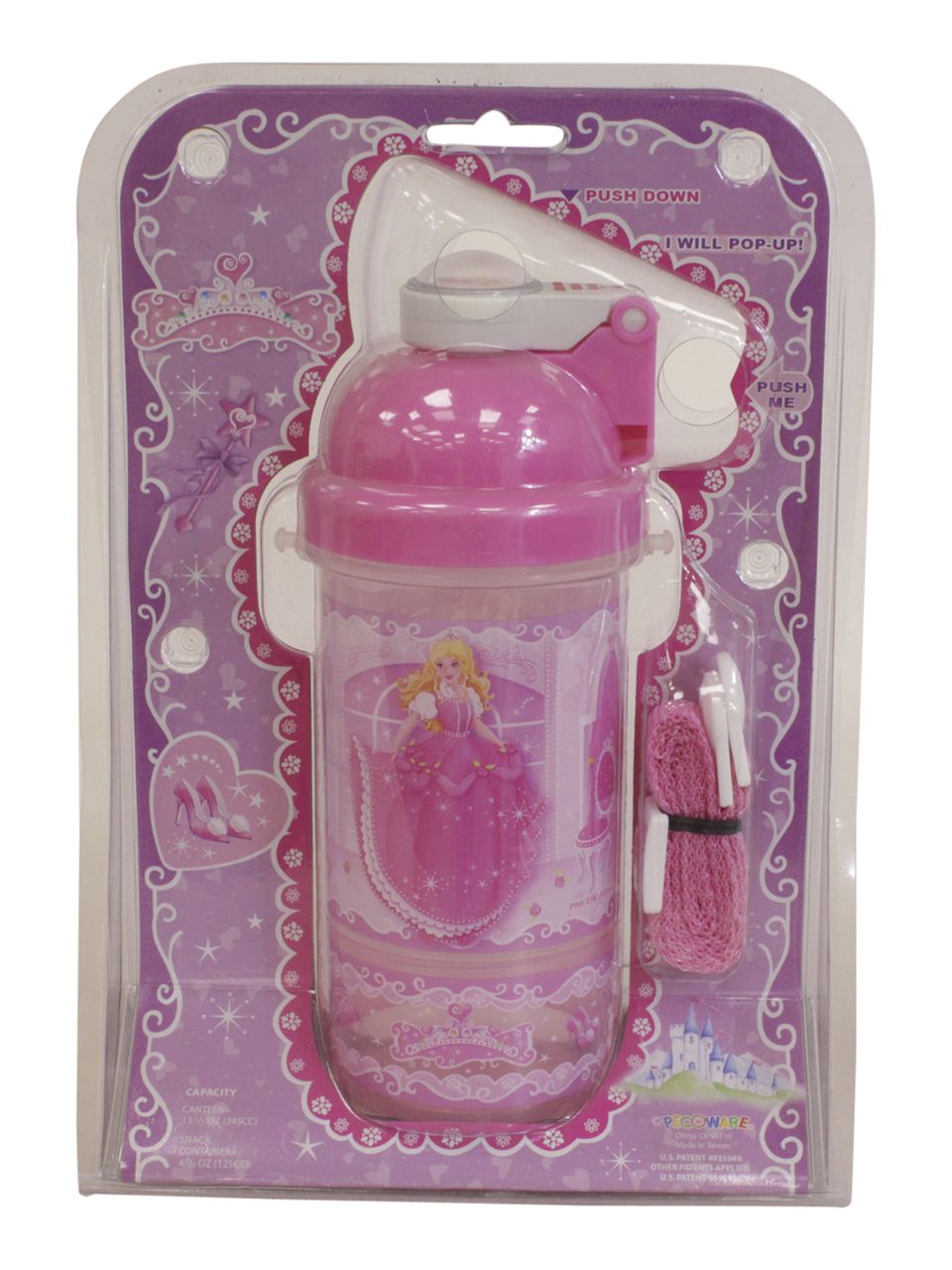 Princess Kids Pink Snack N Sip Pop-Up Straw Canteen