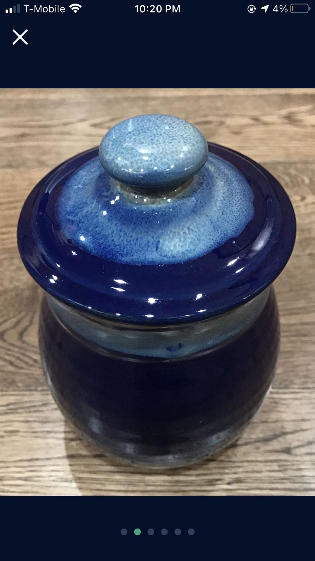 Tumbleweed Pottery Blue Ceramic Sugar Jar / Container With Lid