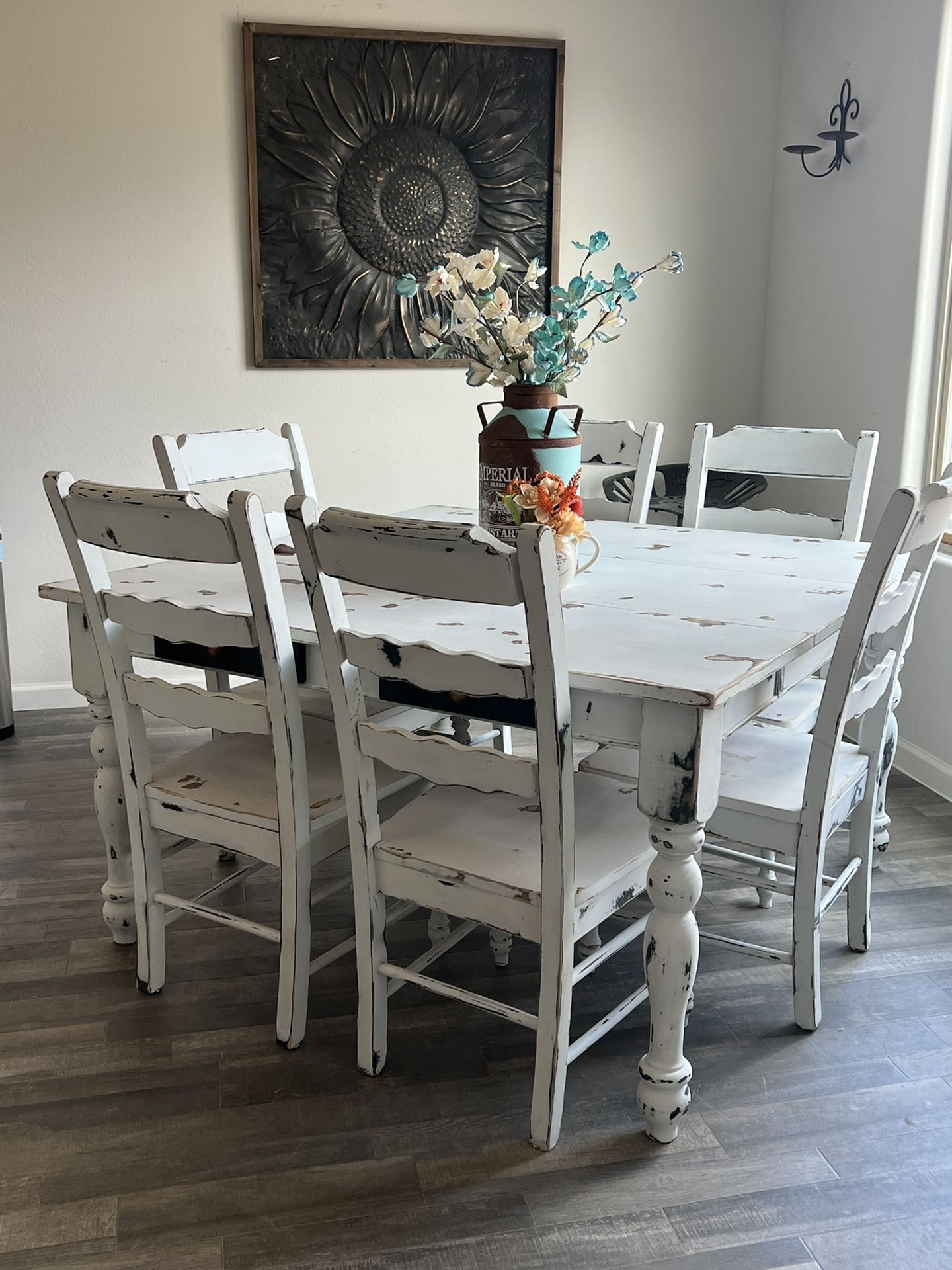 Farmhouse, Shabby Chic, Distressed Dining Table Seats Up To 8