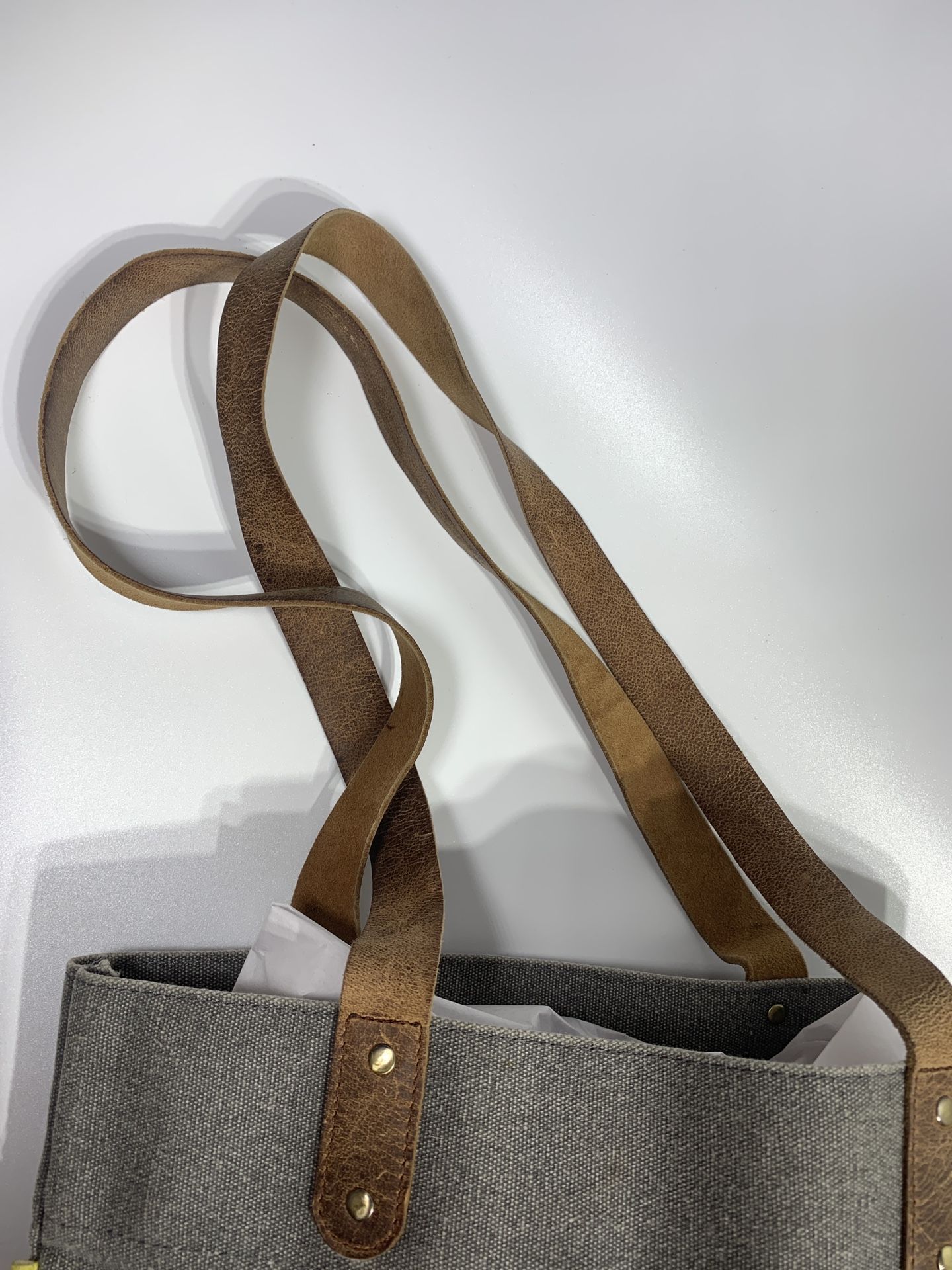 Joyn Canvas Tote Gray Pink with Brown Leather Straps. Used
