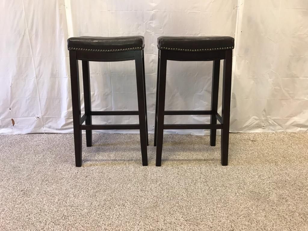 2 Linon Claridge Bar Stools, 32 inch Seat Height, Brown for Sale in