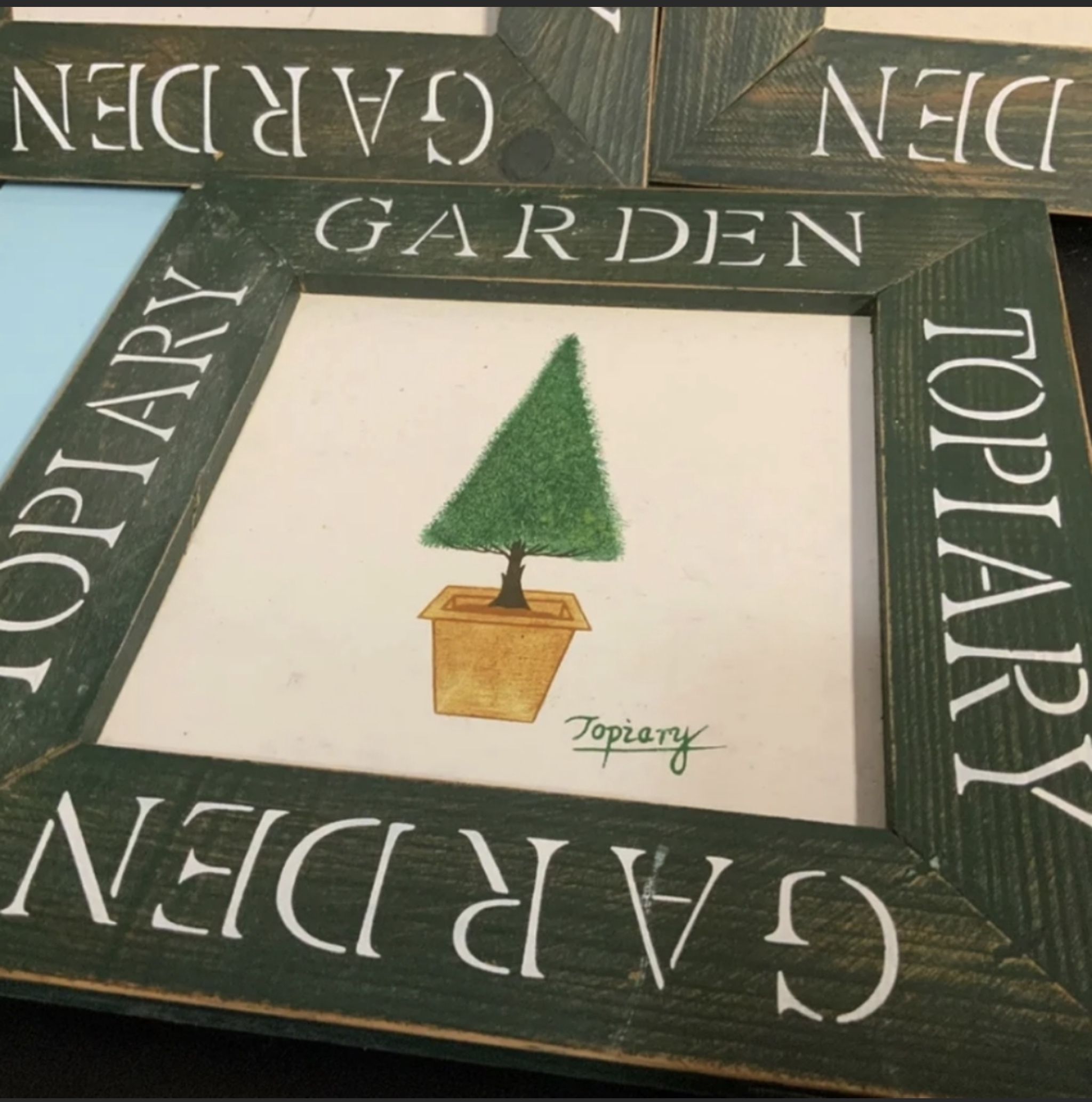 Set of 3 Wooden Garden Topiary Pictures