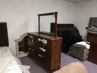 King bed with. Dresser and mirror Thumbnail