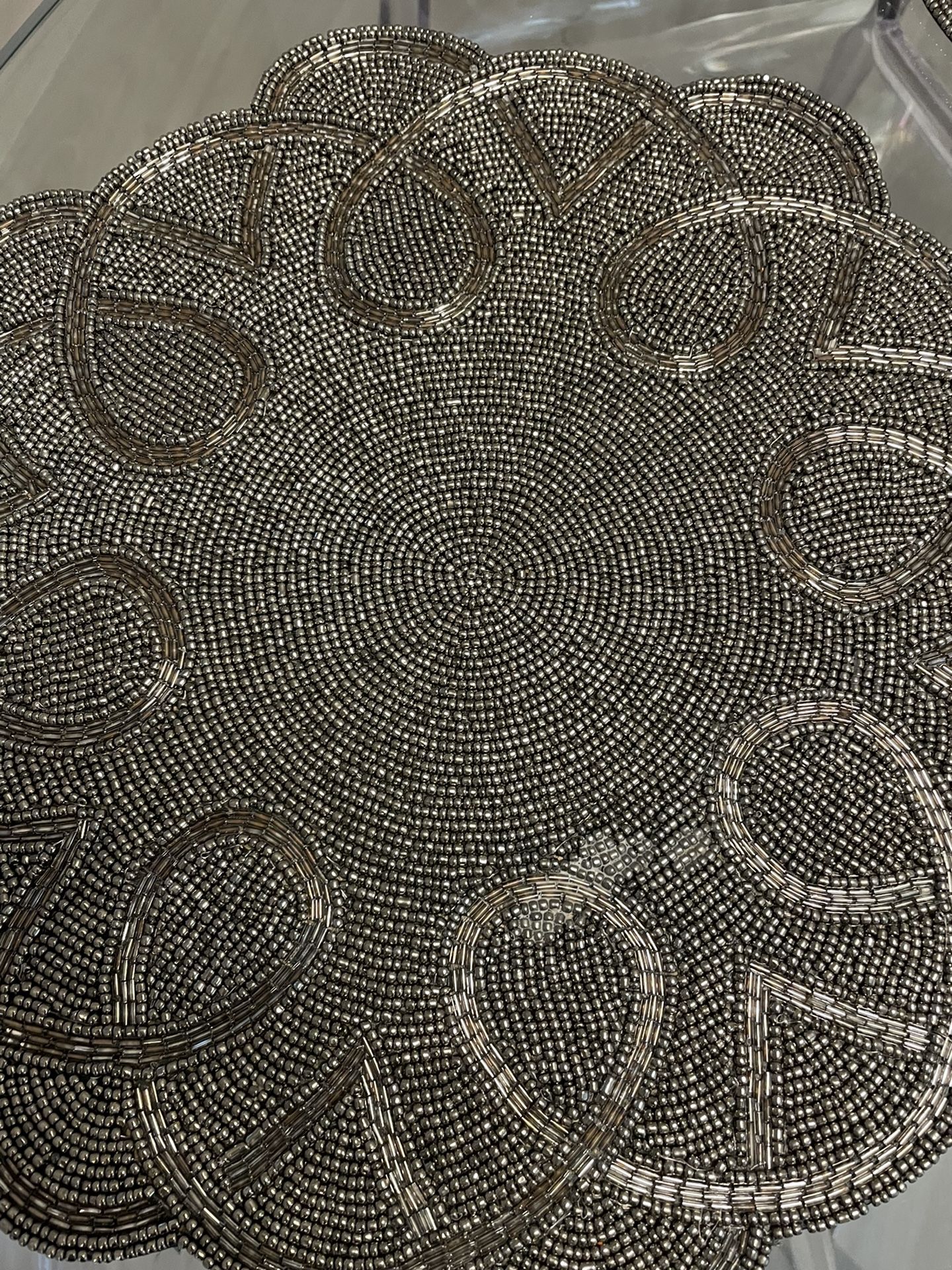 Set Of 6 Silver Beaded Chargers