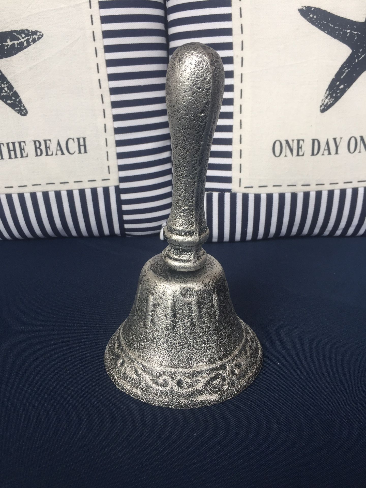 Decorative Nautical Rustic Silver Cast Iron Hand Bell 8”