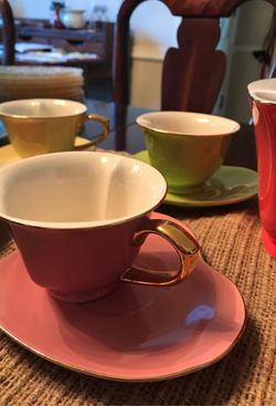 Gold trimmed colorful tea set for 6 Thumbnail