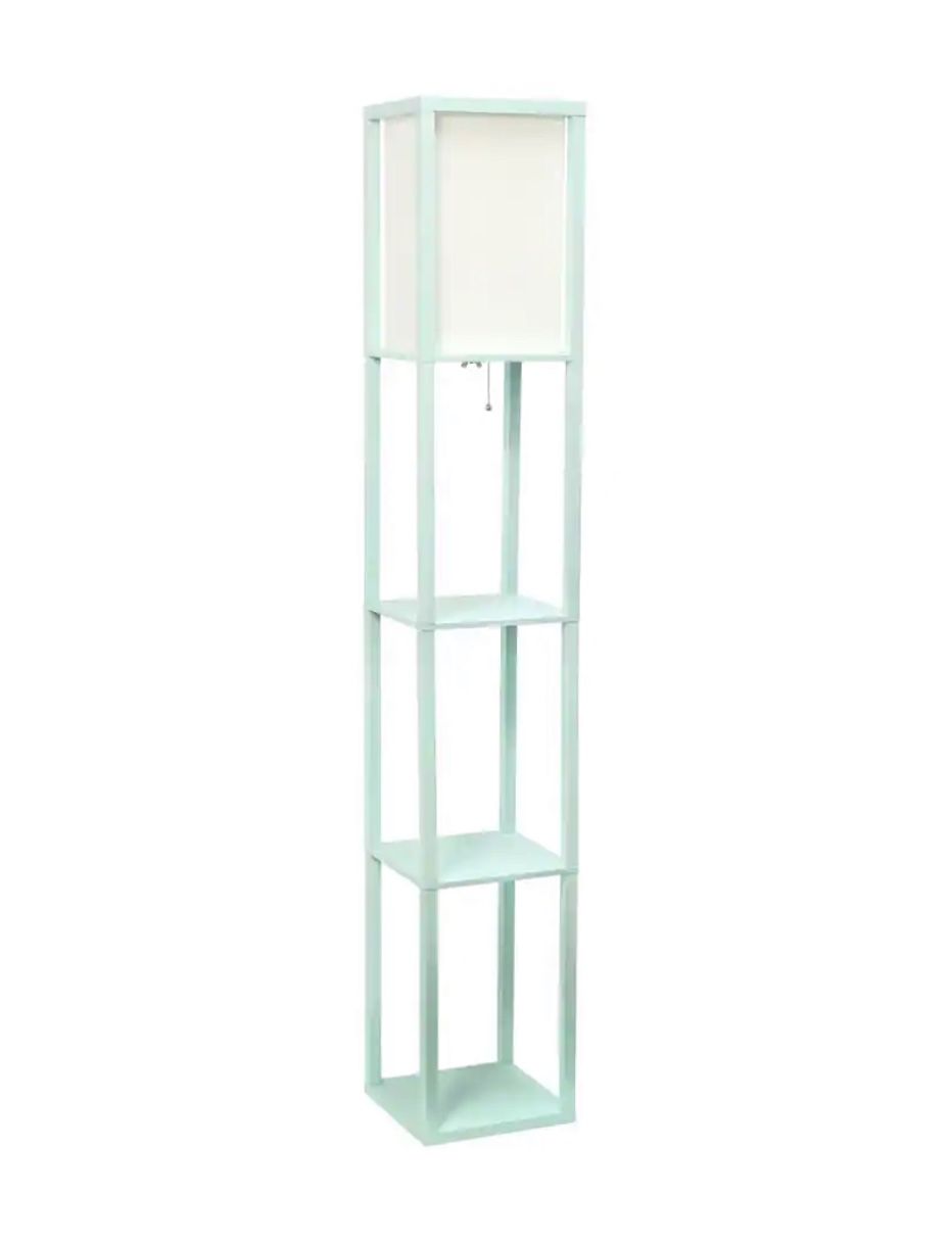 63.3 in Etagere Aqua Floor Lamp Organizer Store Shelf with Linen Shade