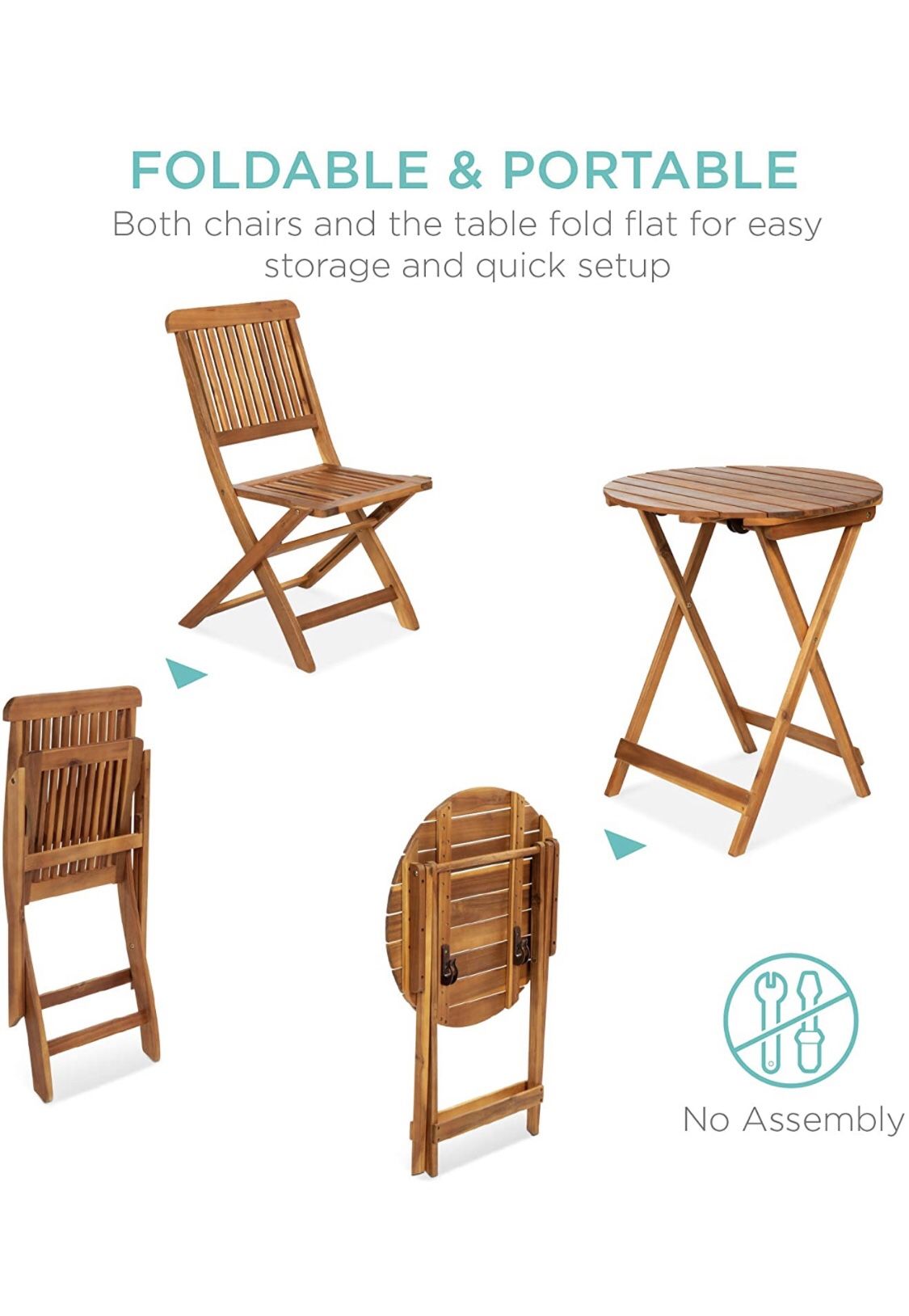 3-Piece Acacia Wood Patio/Balcony Set