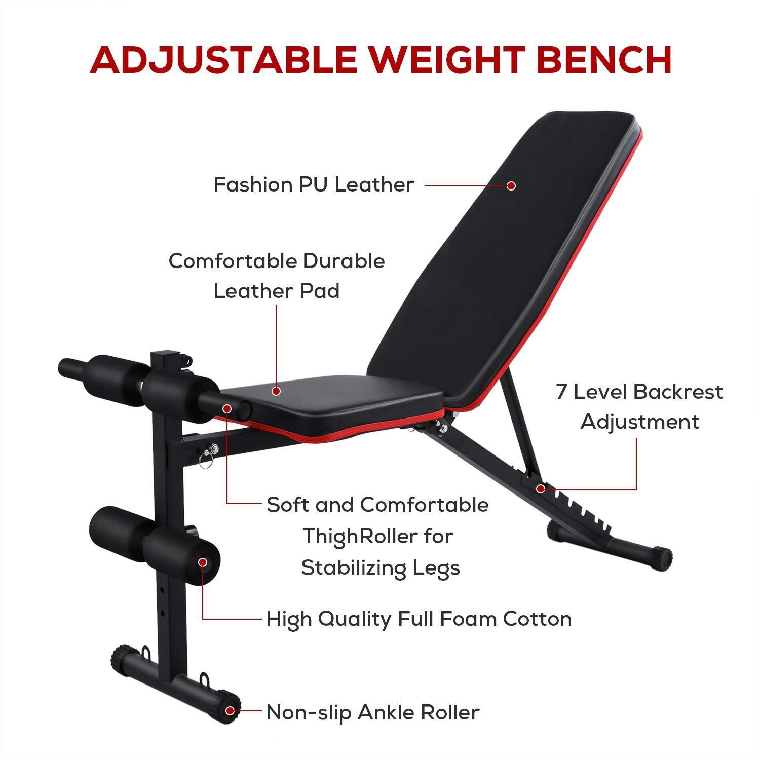 🎉 BRAND NEW Adjustable Weight Bench Workout Bench Sit Up Incline Curved Bench Flat Fly Weight Press Foldable Multi-Purpose Bench with Resistance Band