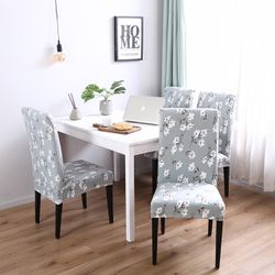 Light Blue Elegant Polyester and Spandex Stretch Washable Dining Chair Slipcover Chair Cover Set Of 4 Thumbnail