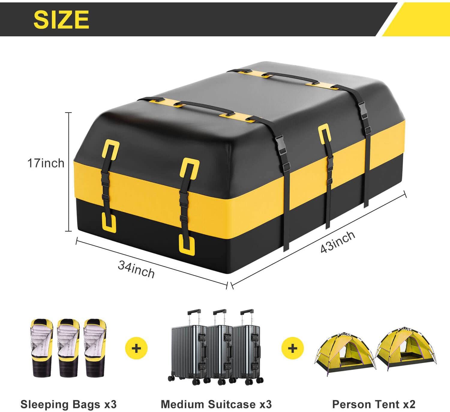 Rooftop Cargo Carrier Bag Car Roof Bag 15/21 Cubic Feet Waterproof for All Vehicle, Include Anti-Slip Mat, Reinforced Straps, Door Hooks, Luggage Lock