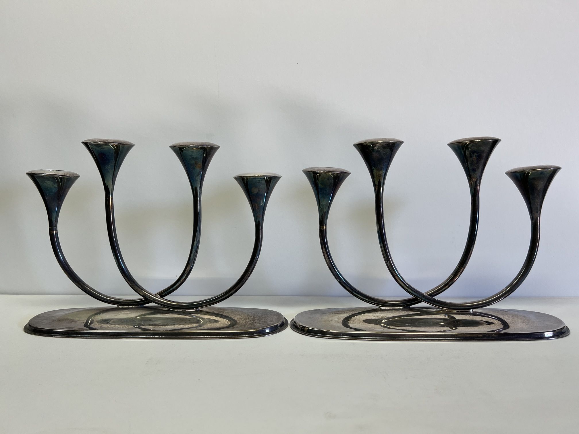 Vintage Candle Holder Reed & Barton 291 Quad Candelabra Pair 4 Candles Silver Plate