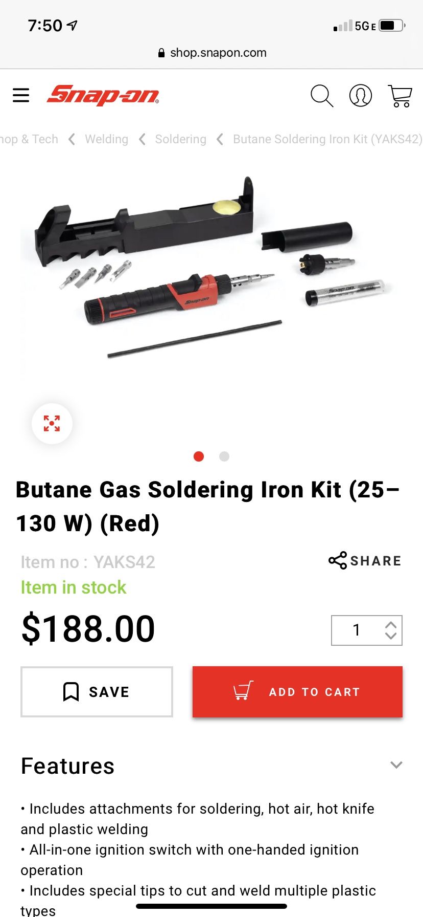 Butane Gas Soldering Iron Kit (25–130 W) (Red)