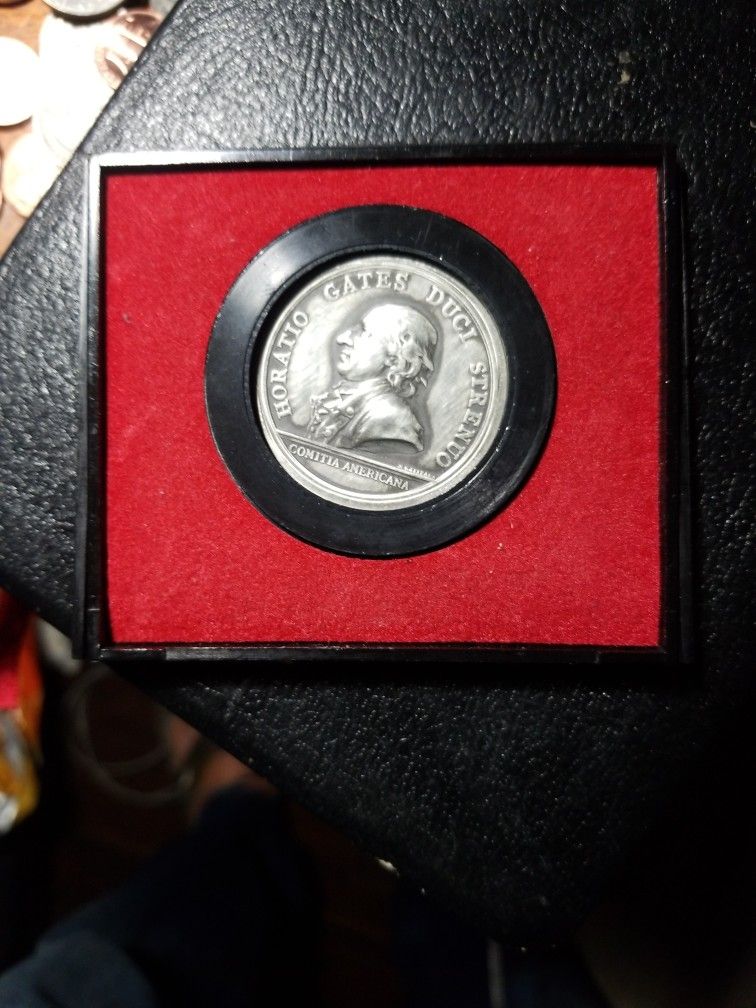 VINTAGE GENERAL HORATIO GATES PEWTER COIN AMERICAN FIRST MEDALS ORIGINAL / CASE