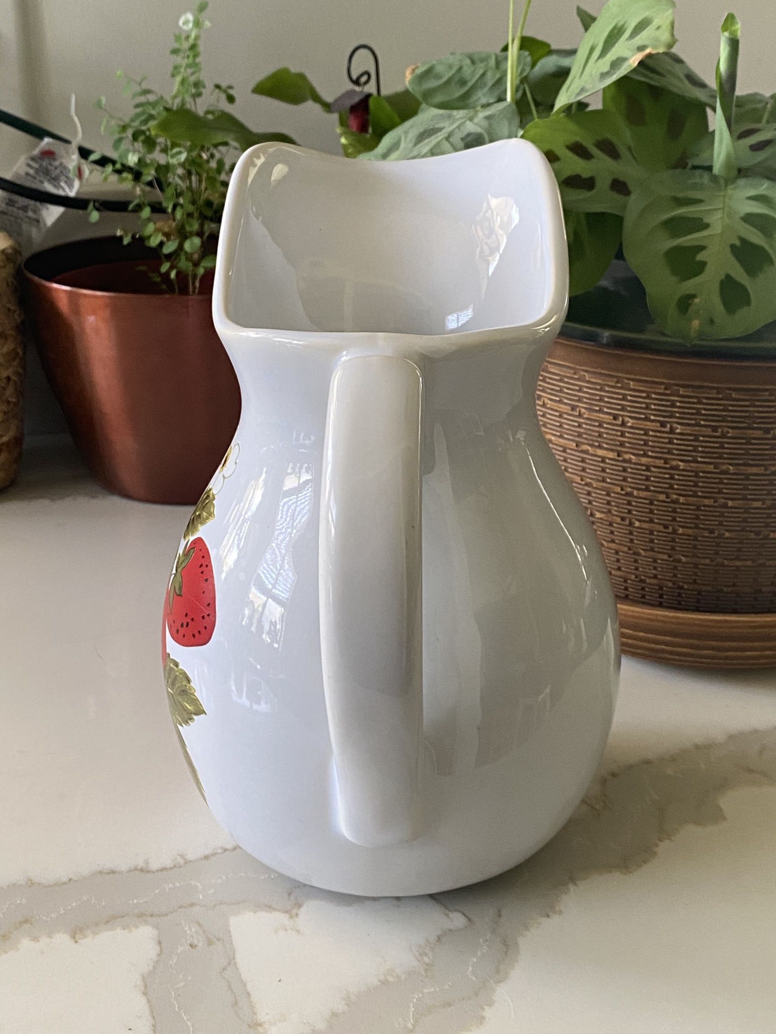 Vtg Ceramic Water Pitcher  Strawberry Decor 8-3/4” Tall