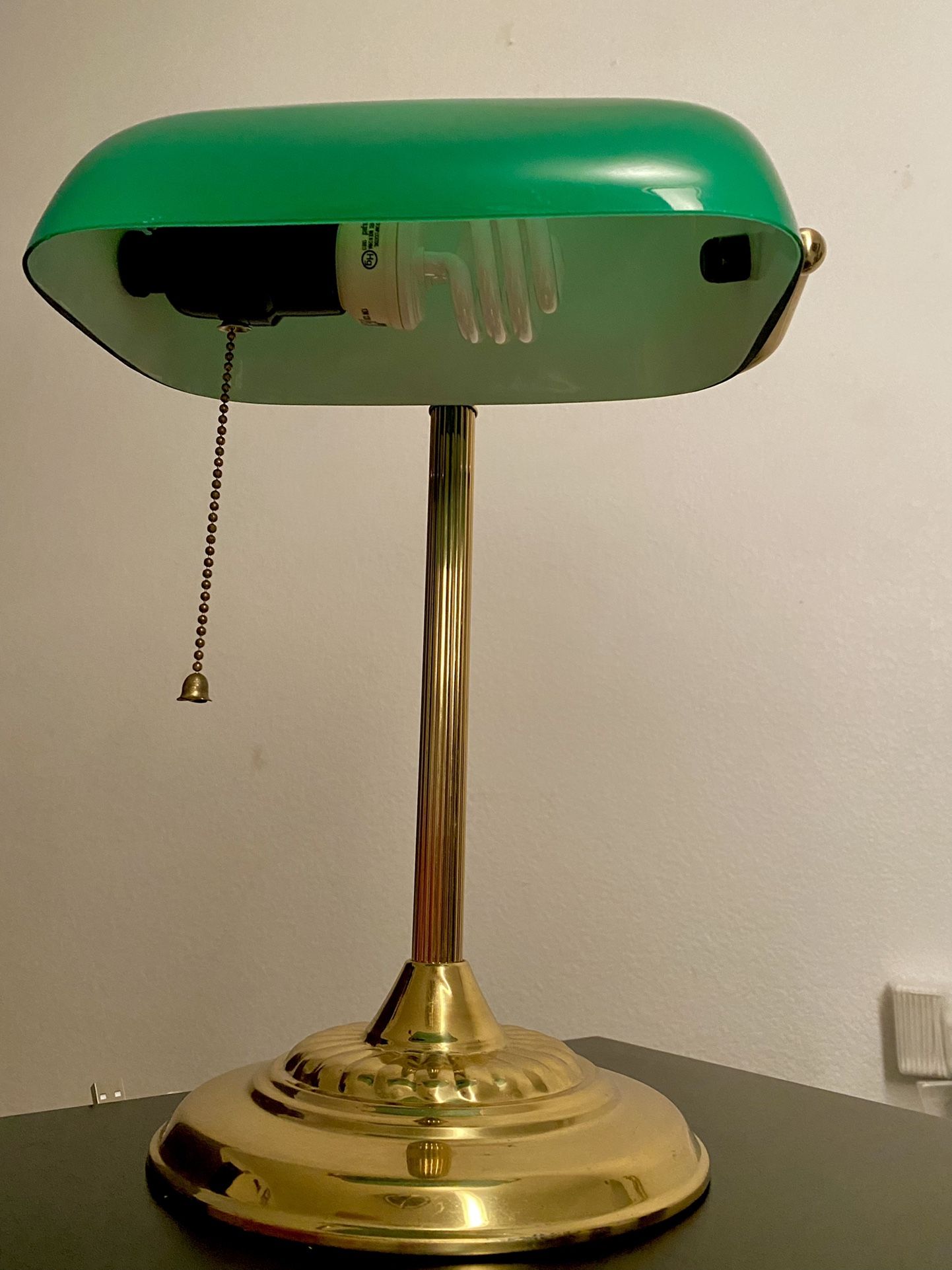 1960s Vintage Emeraldite Shade Brass Banker Lamp