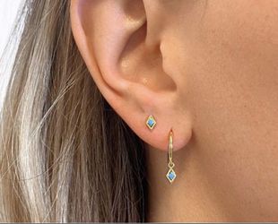White Gold Turquoise Stud Earrings,S925 Silver Turquoise Studs,Tiny Turquoise Studs,Minimalist Earrings,Diamond Shape Studs,Tiny Gold Studs, Gifts Thumbnail