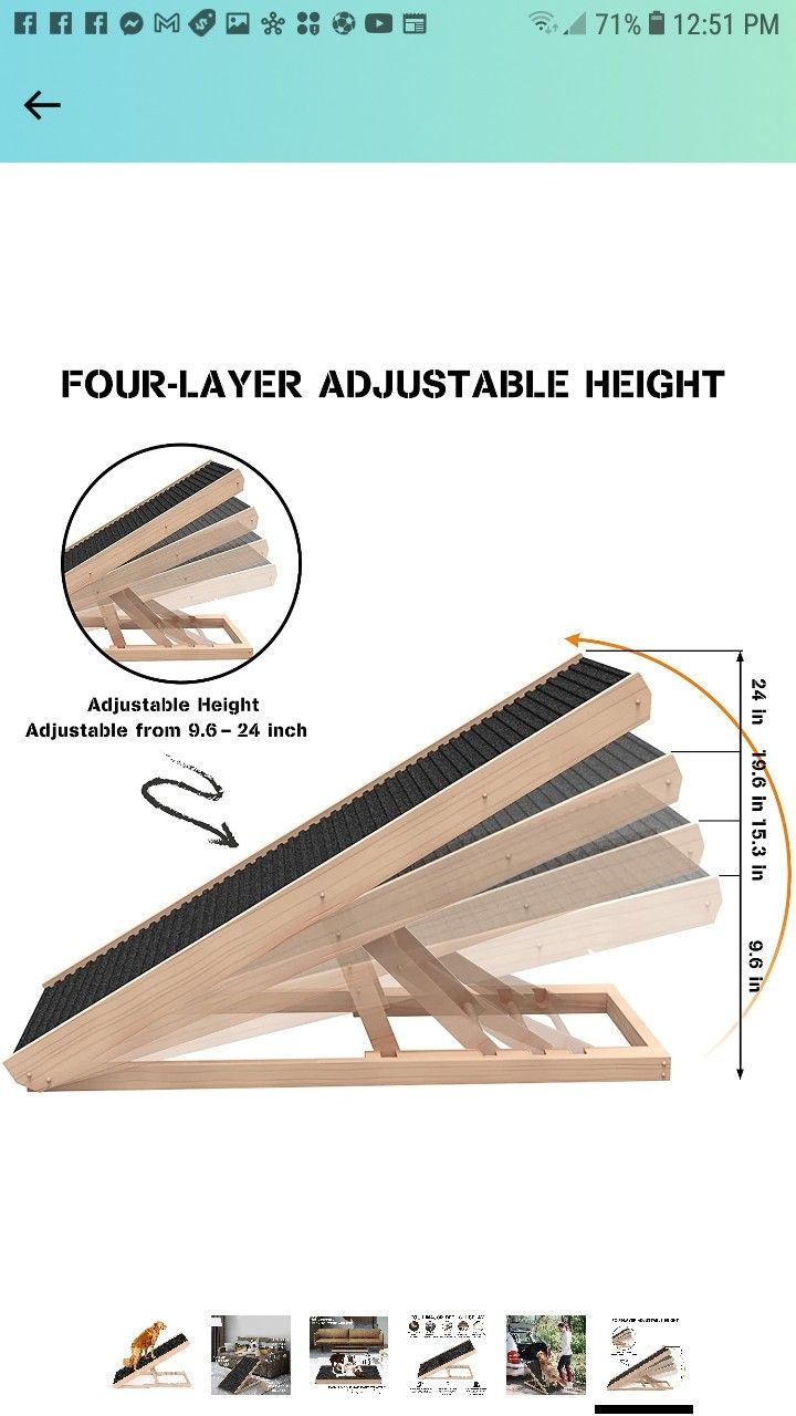 SASRL Adjustable Pet Ramp for All Dogs and Cats