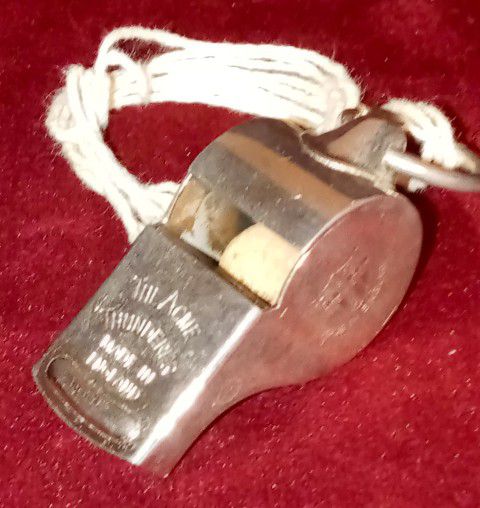 Vintage (1950s or earlier?) (VERY RARE Square Mouthpiece) The Acme Thunderer Made in England Police Whistle (Nickel-Plated Brass) with Original Cork 
