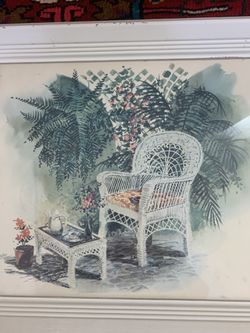shabby chic framed print with rattan chair Thumbnail
