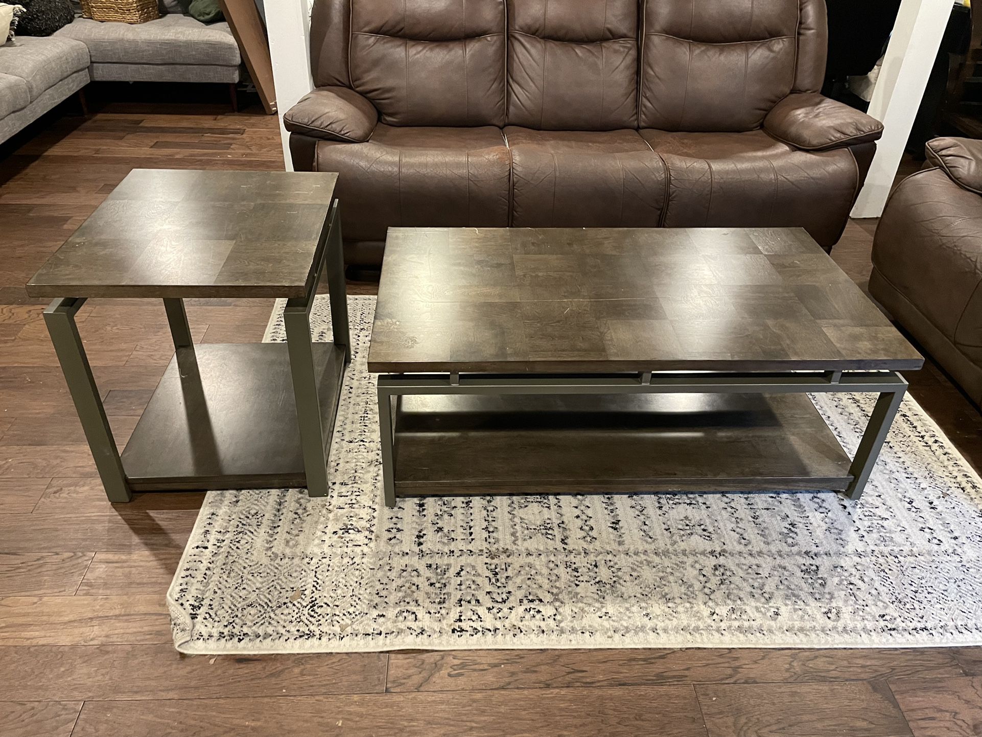 Wood And Metal Coffee Table Set