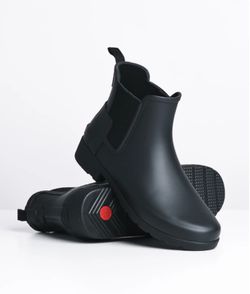HUNTER REFINED CHELSEA Rain Short Boots + Fur Insole Sz 10 Women’s Black Worn Once Thumbnail