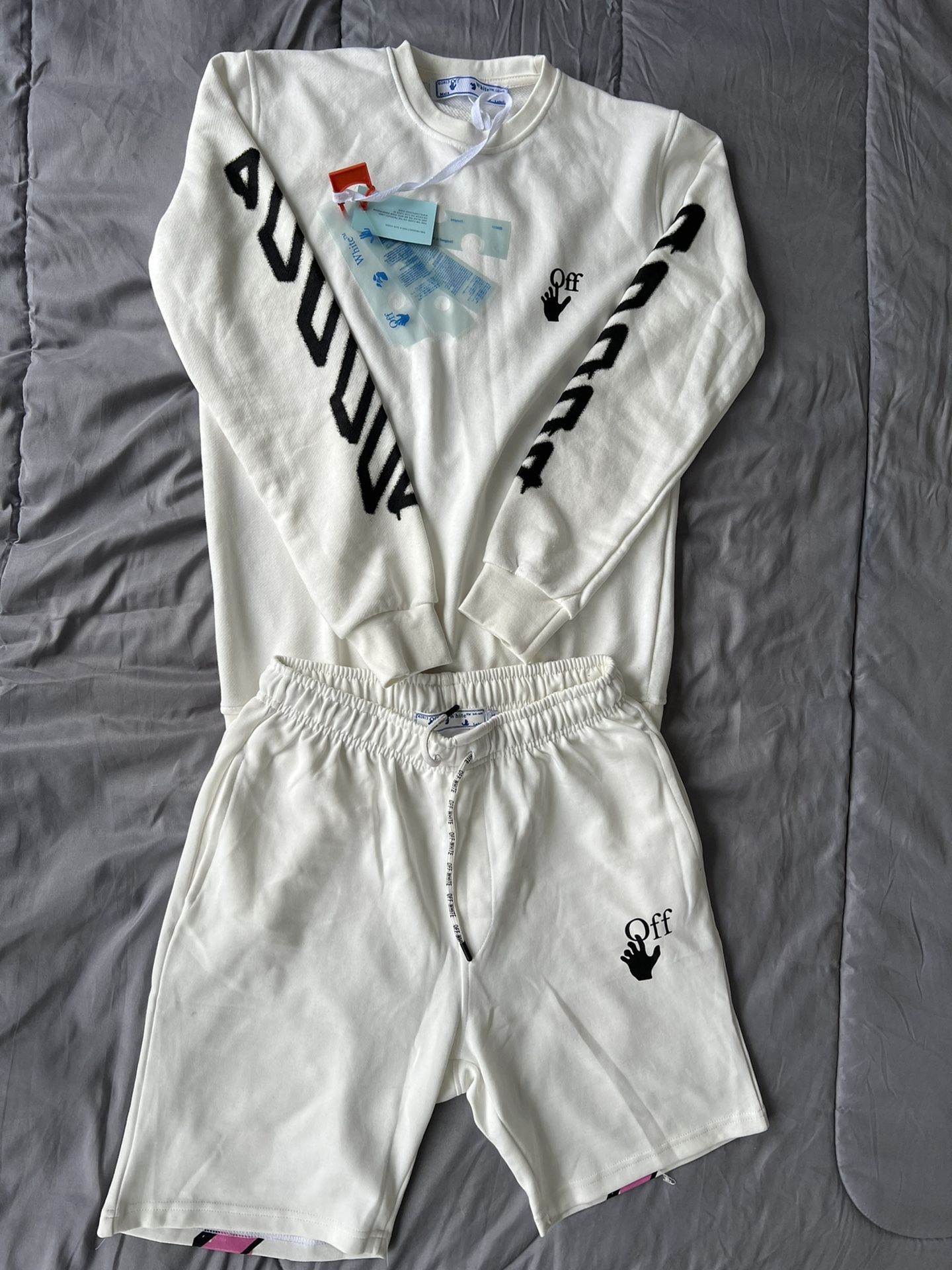 Offwhite Set . Shorts And Sweatshirt Combo . All Sizes Available .