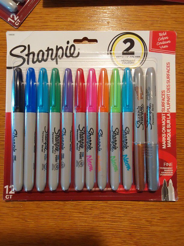 4 Unopened 12 CT With Neon & Metallic Sharpie Finepoint Markers