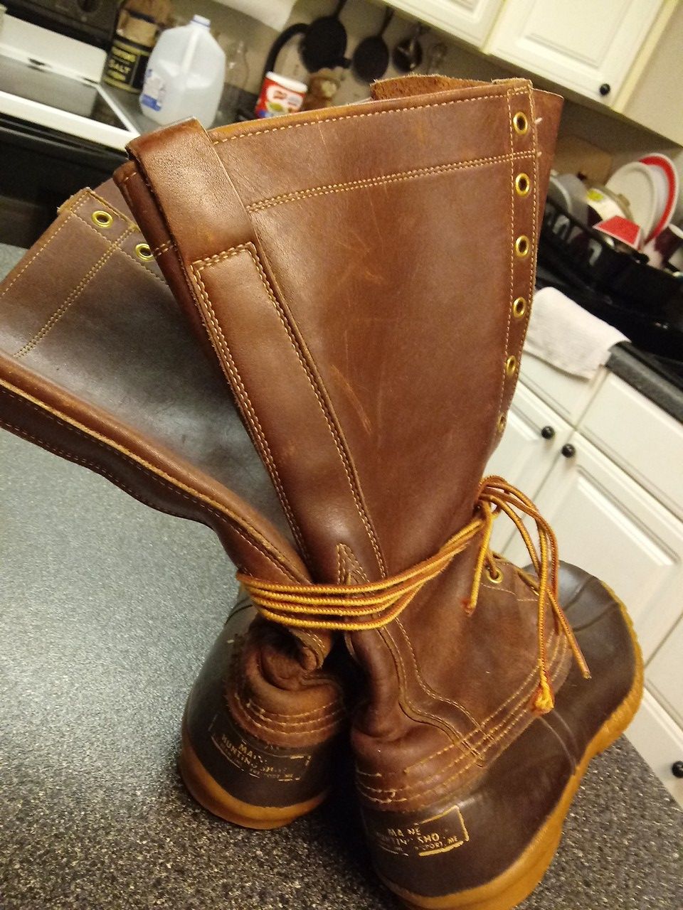 LL BEAN TALL SNAKE PROOF LEATHER HUNTING BOOTS SIZE 10 89.00
