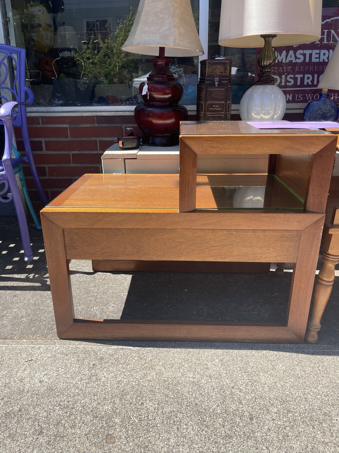 Vintage Mahogany Side Table With Glass