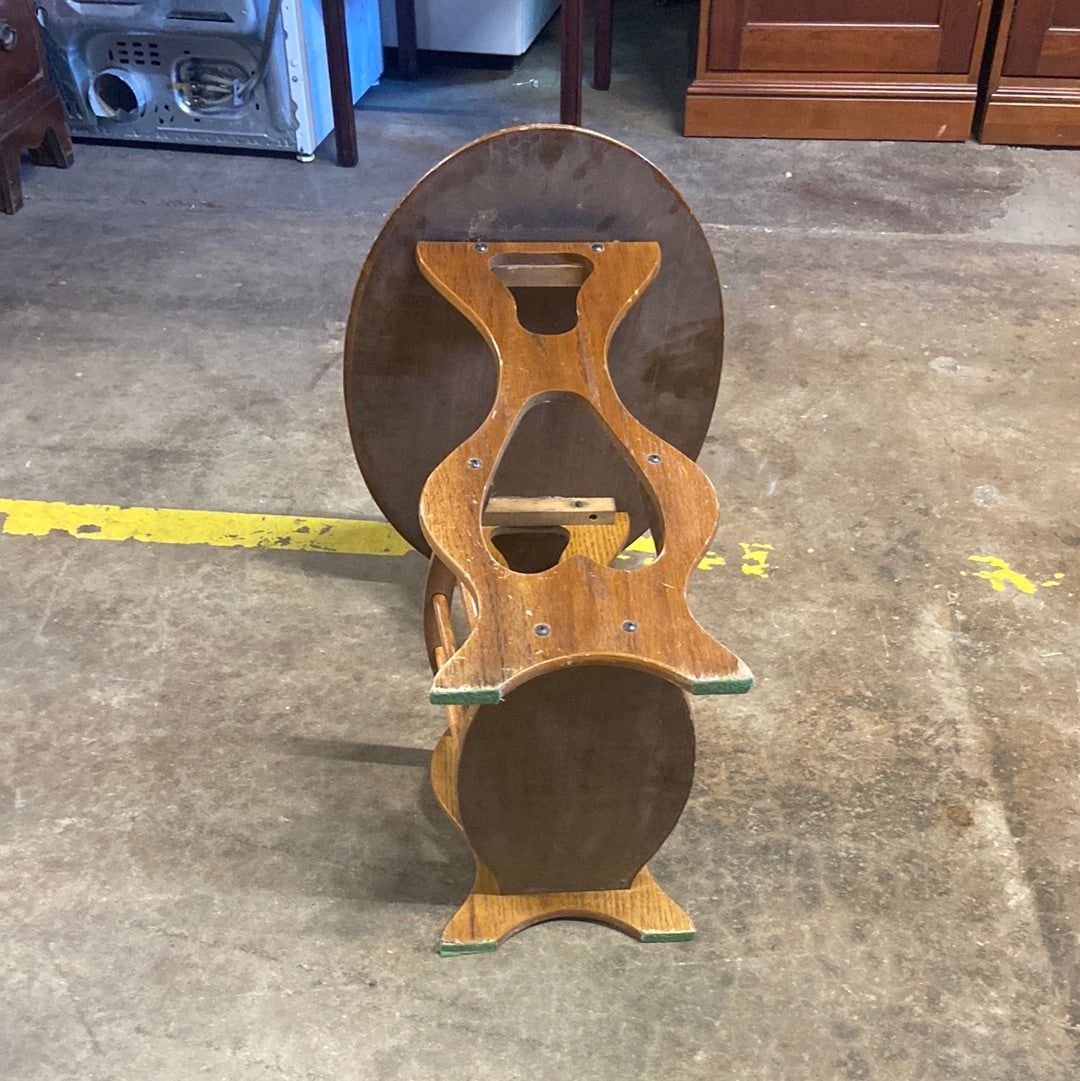Wooden Oval Side Table W/ Magazine Rack