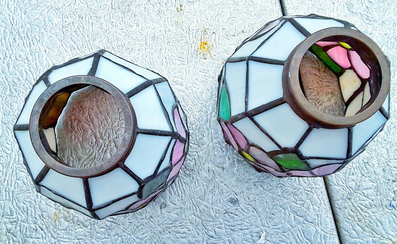Real vintage stained glass floral lamp shades